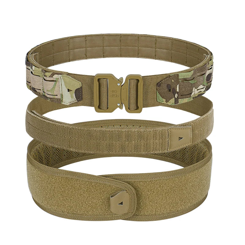 Tactical Belt 3 IN 1 Laser Cut Quick Release Buckle MOLLE Combat Shooting Belt with Inner Belt & Back Support Pad