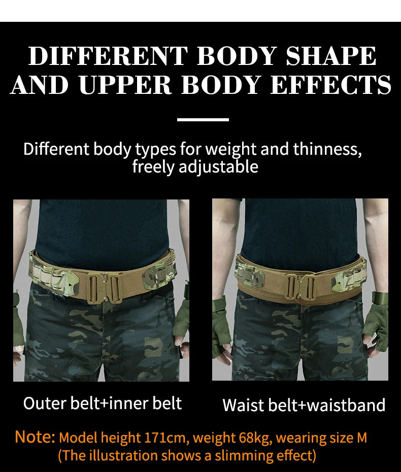 Tactical Belt 3 IN 1 Laser Cut Quick Release Buckle MOLLE Combat Shooting Belt with Inner Belt & Back Support Pad