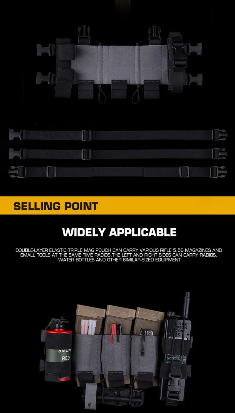 Tactical Chest Rig Lightweight WG Minimalistic Low Visibility Security Multi-mission Militar with Double-layer Triple Mag Pouch